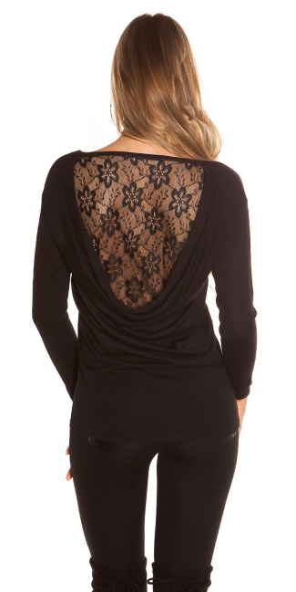 Trendy pullover with lace Black